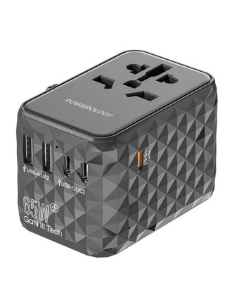 Universal Gan Travel Adapter Multi-Port 65W/ 3X Type-C/2X USB-A Ports/ Fast Charging / Quick Charging/ Secure to Use/ Anti Heating/ Latest Technology - Grey